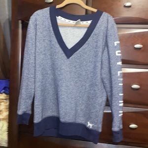 PINK varsity look sweater. Blue heathered. Oversized. Size S